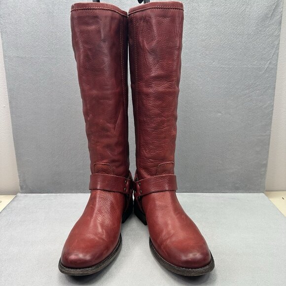 Frye Phillip Harness Tall Womens Size 6.5 (B) Riding Boots Red Leather Zip Dress - Picture 2 of 7